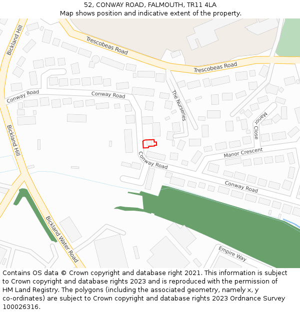 52, CONWAY ROAD, FALMOUTH, TR11 4LA: Location map and indicative extent of plot