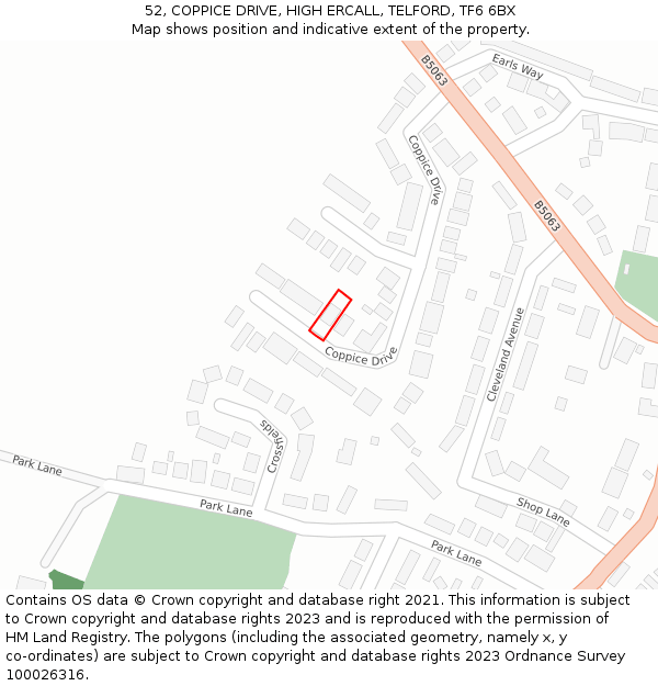 52, COPPICE DRIVE, HIGH ERCALL, TELFORD, TF6 6BX: Location map and indicative extent of plot