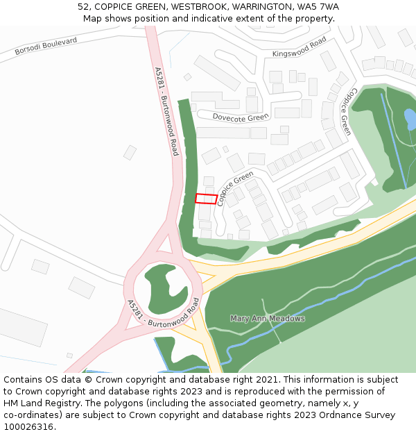 52, COPPICE GREEN, WESTBROOK, WARRINGTON, WA5 7WA: Location map and indicative extent of plot