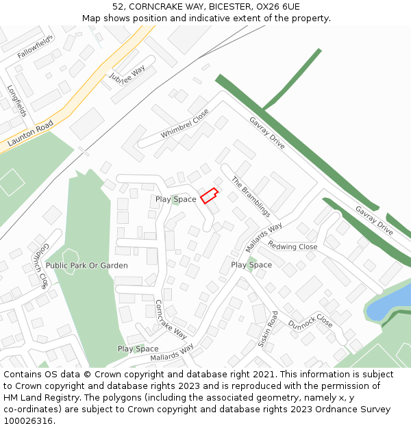 52, CORNCRAKE WAY, BICESTER, OX26 6UE: Location map and indicative extent of plot