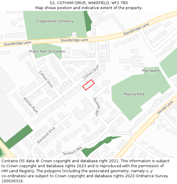 52, COTHAM DRIVE, WAKEFIELD, WF2 7BS: Location map and indicative extent of plot