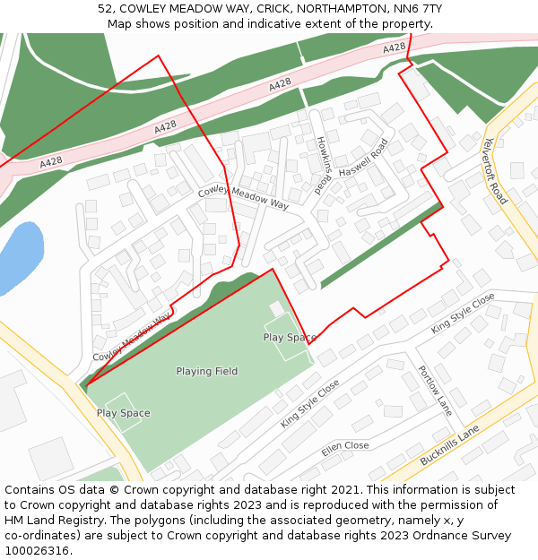 52, COWLEY MEADOW WAY, CRICK, NORTHAMPTON, NN6 7TY: Location map and indicative extent of plot