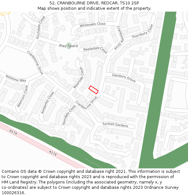 52, CRANBOURNE DRIVE, REDCAR, TS10 2SP: Location map and indicative extent of plot