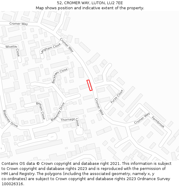52, CROMER WAY, LUTON, LU2 7EE: Location map and indicative extent of plot