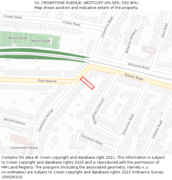 52, CROWSTONE AVENUE, WESTCLIFF-ON-SEA, SS0 8HU: Location map and indicative extent of plot