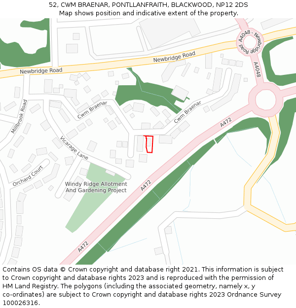 52, CWM BRAENAR, PONTLLANFRAITH, BLACKWOOD, NP12 2DS: Location map and indicative extent of plot