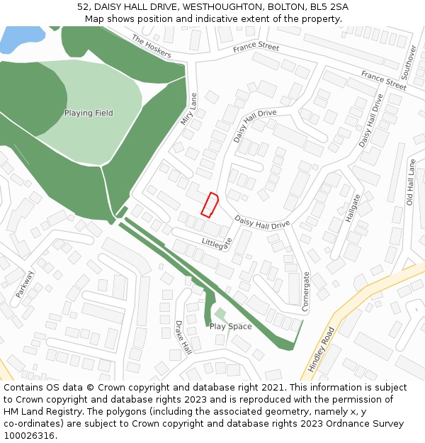 52, DAISY HALL DRIVE, WESTHOUGHTON, BOLTON, BL5 2SA: Location map and indicative extent of plot