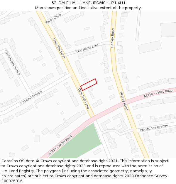 52, DALE HALL LANE, IPSWICH, IP1 4LH: Location map and indicative extent of plot