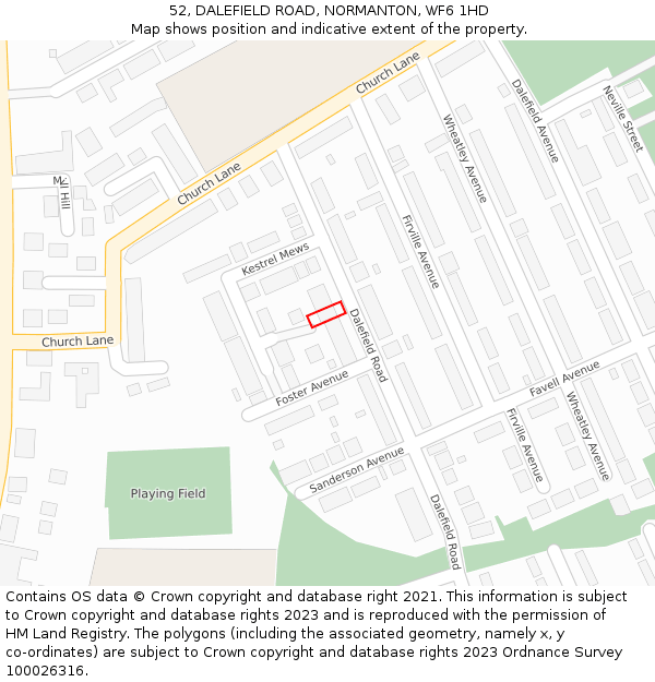 52, DALEFIELD ROAD, NORMANTON, WF6 1HD: Location map and indicative extent of plot