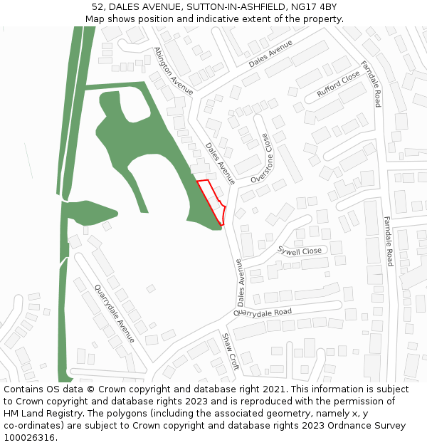 52, DALES AVENUE, SUTTON-IN-ASHFIELD, NG17 4BY: Location map and indicative extent of plot