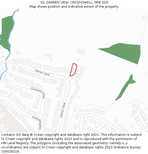 52, DARREN VIEW, CRICKHOWELL, NP8 1DS: Location map and indicative extent of plot