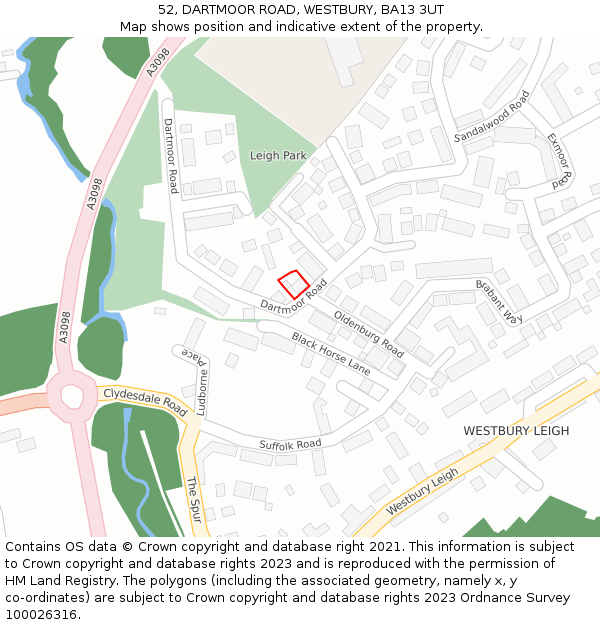 52, DARTMOOR ROAD, WESTBURY, BA13 3UT: Location map and indicative extent of plot