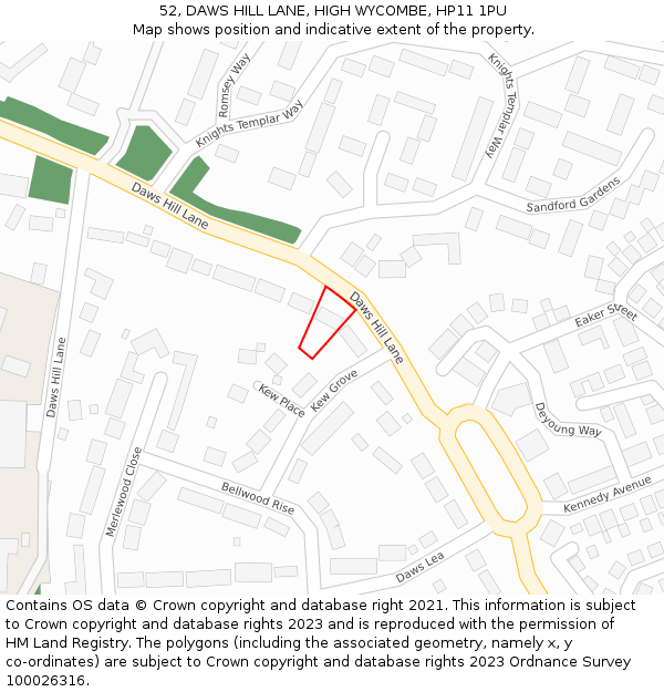 52, DAWS HILL LANE, HIGH WYCOMBE, HP11 1PU: Location map and indicative extent of plot