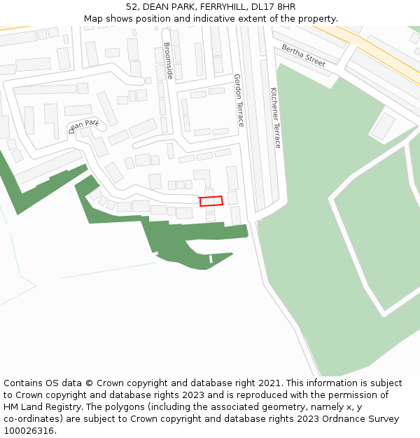 52, DEAN PARK, FERRYHILL, DL17 8HR: Location map and indicative extent of plot