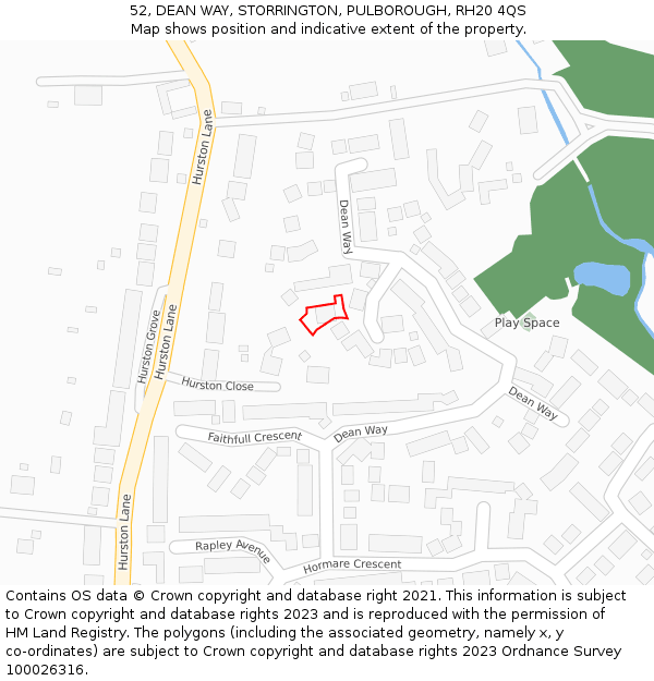 52, DEAN WAY, STORRINGTON, PULBOROUGH, RH20 4QS: Location map and indicative extent of plot