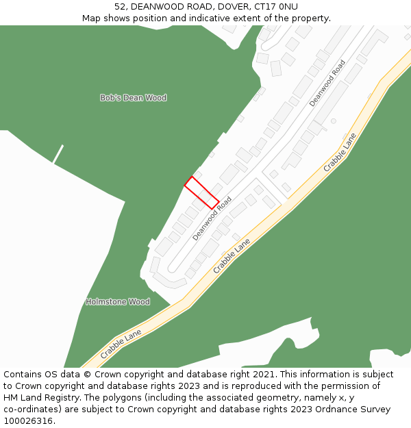 52, DEANWOOD ROAD, DOVER, CT17 0NU: Location map and indicative extent of plot