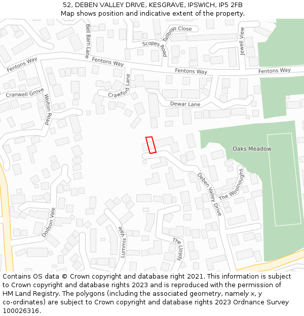 52, DEBEN VALLEY DRIVE, KESGRAVE, IPSWICH, IP5 2FB: Location map and indicative extent of plot