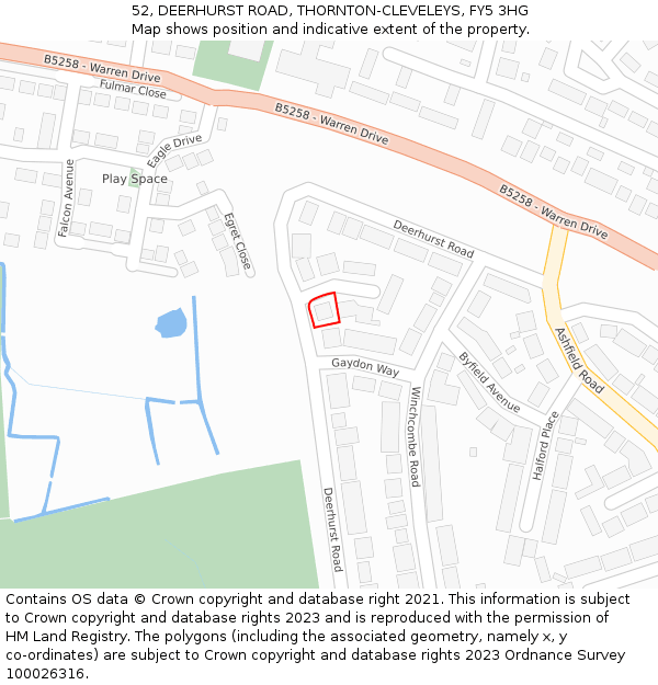 52, DEERHURST ROAD, THORNTON-CLEVELEYS, FY5 3HG: Location map and indicative extent of plot