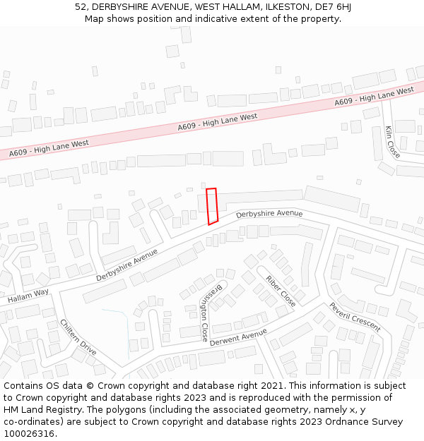 52, DERBYSHIRE AVENUE, WEST HALLAM, ILKESTON, DE7 6HJ: Location map and indicative extent of plot