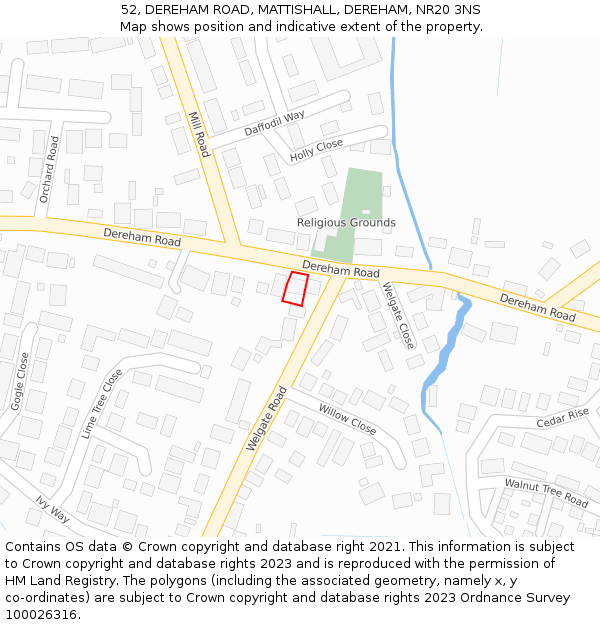 52, DEREHAM ROAD, MATTISHALL, DEREHAM, NR20 3NS: Location map and indicative extent of plot