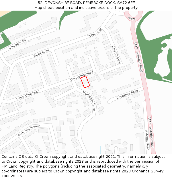 52, DEVONSHIRE ROAD, PEMBROKE DOCK, SA72 6EE: Location map and indicative extent of plot