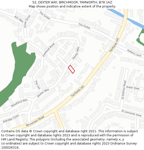 52, DEXTER WAY, BIRCHMOOR, TAMWORTH, B78 1AZ: Location map and indicative extent of plot