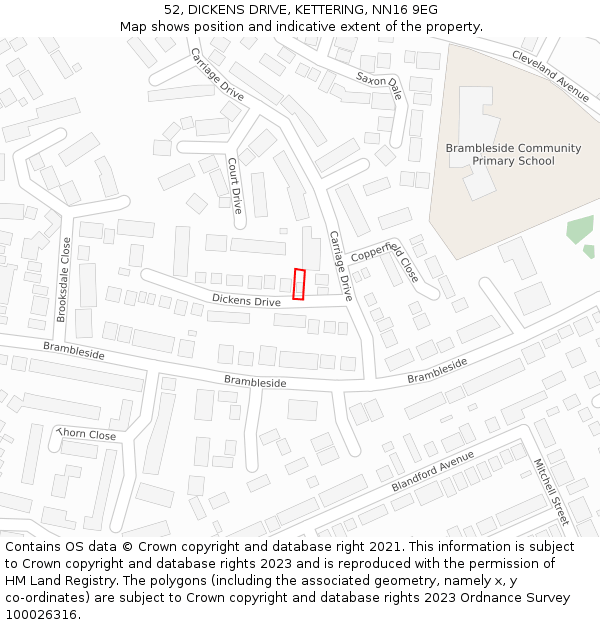 52, DICKENS DRIVE, KETTERING, NN16 9EG: Location map and indicative extent of plot