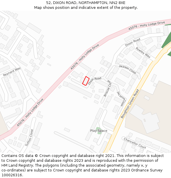 52, DIXON ROAD, NORTHAMPTON, NN2 8XE: Location map and indicative extent of plot