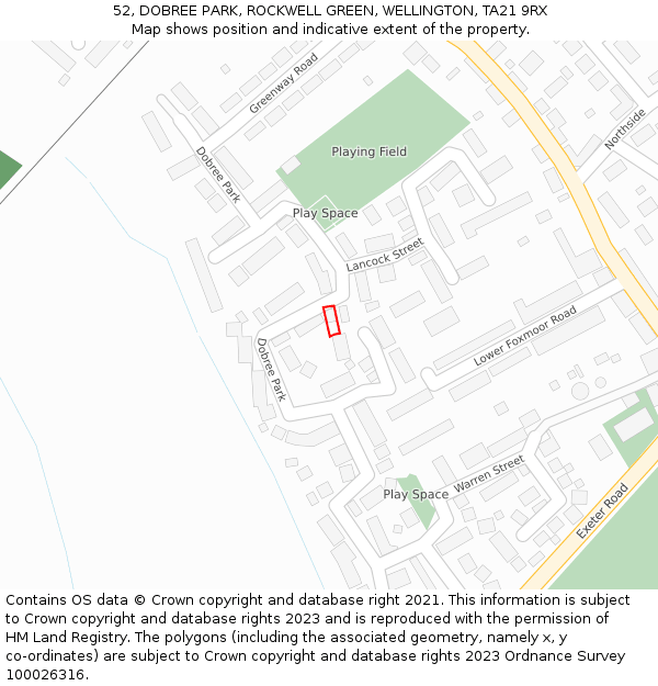 52, DOBREE PARK, ROCKWELL GREEN, WELLINGTON, TA21 9RX: Location map and indicative extent of plot