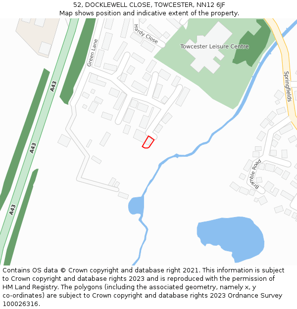 52, DOCKLEWELL CLOSE, TOWCESTER, NN12 6JF: Location map and indicative extent of plot