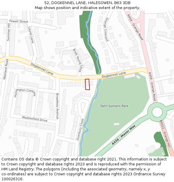 52, DOGKENNEL LANE, HALESOWEN, B63 3DB: Location map and indicative extent of plot