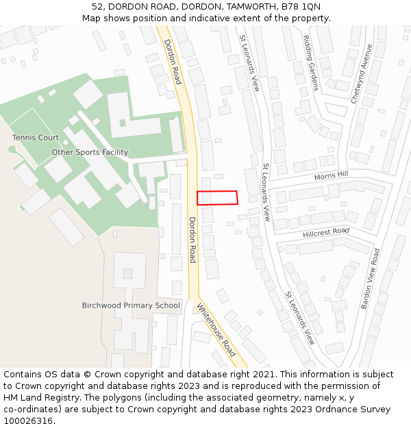 52, DORDON ROAD, DORDON, TAMWORTH, B78 1QN: Location map and indicative extent of plot