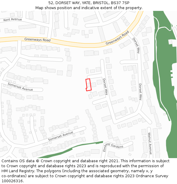 52, DORSET WAY, YATE, BRISTOL, BS37 7SP: Location map and indicative extent of plot