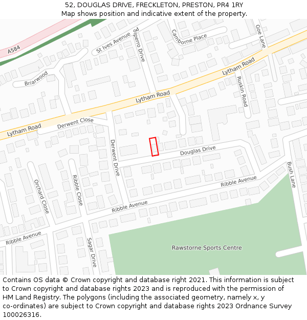 52, DOUGLAS DRIVE, FRECKLETON, PRESTON, PR4 1RY: Location map and indicative extent of plot