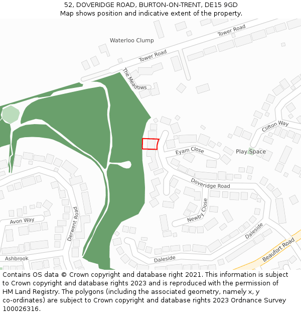 52, DOVERIDGE ROAD, BURTON-ON-TRENT, DE15 9GD: Location map and indicative extent of plot