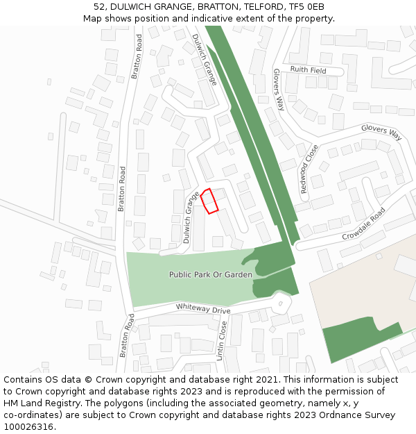 52, DULWICH GRANGE, BRATTON, TELFORD, TF5 0EB: Location map and indicative extent of plot