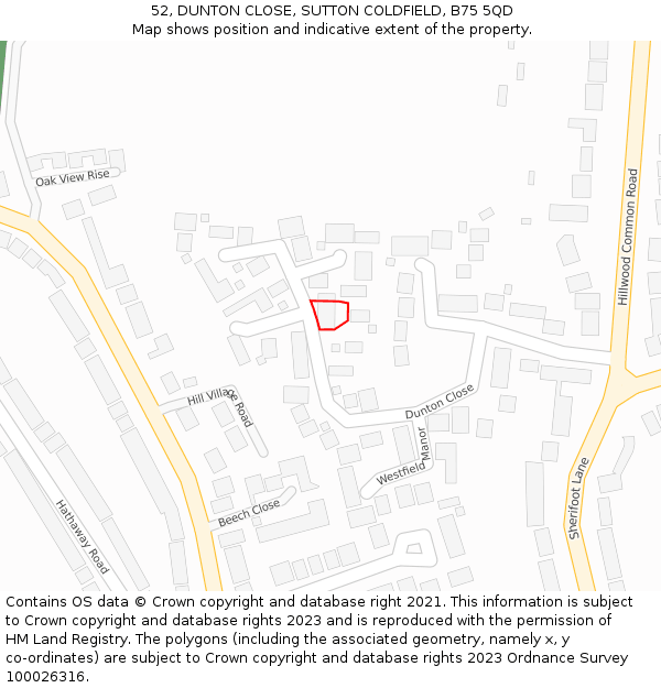 52, DUNTON CLOSE, SUTTON COLDFIELD, B75 5QD: Location map and indicative extent of plot