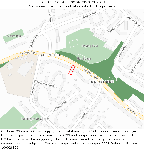 52, EASHING LANE, GODALMING, GU7 2LB: Location map and indicative extent of plot