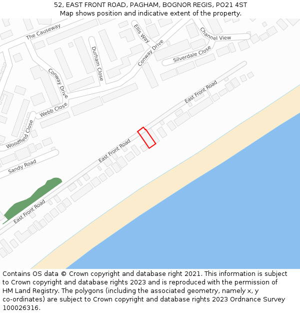 52, EAST FRONT ROAD, PAGHAM, BOGNOR REGIS, PO21 4ST: Location map and indicative extent of plot