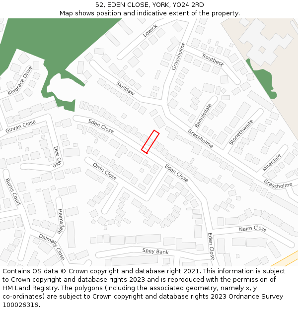 52, EDEN CLOSE, YORK, YO24 2RD: Location map and indicative extent of plot
