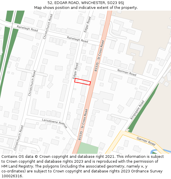 52, EDGAR ROAD, WINCHESTER, SO23 9SJ: Location map and indicative extent of plot