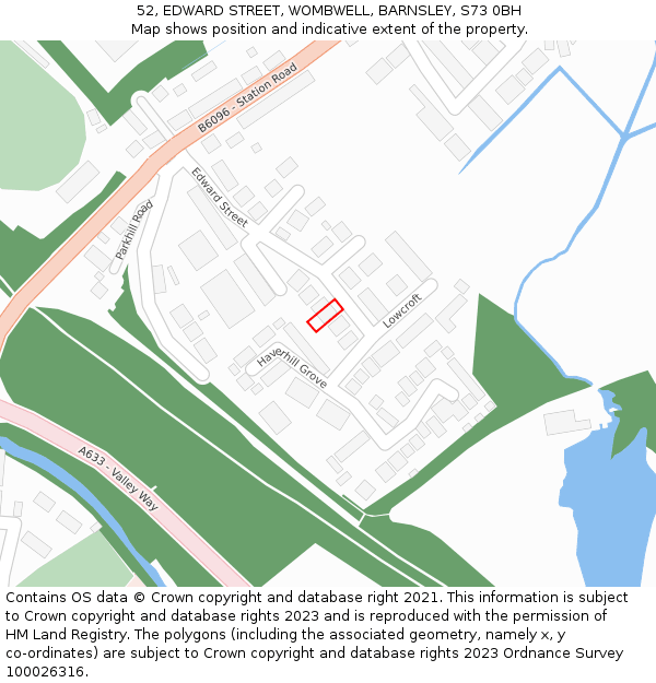 52, EDWARD STREET, WOMBWELL, BARNSLEY, S73 0BH: Location map and indicative extent of plot