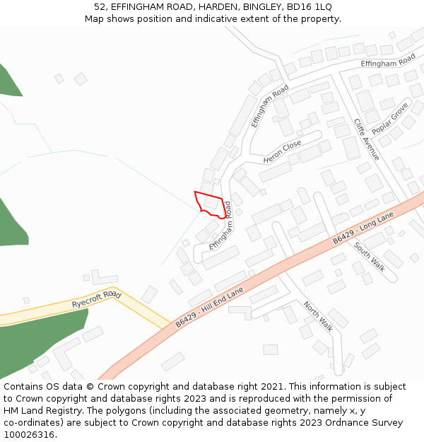 52, EFFINGHAM ROAD, HARDEN, BINGLEY, BD16 1LQ: Location map and indicative extent of plot