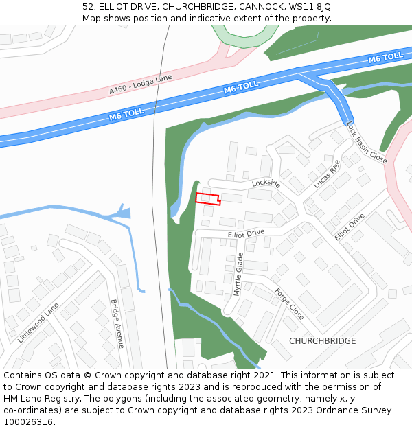 52, ELLIOT DRIVE, CHURCHBRIDGE, CANNOCK, WS11 8JQ: Location map and indicative extent of plot