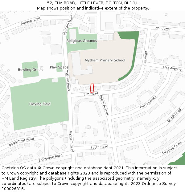 52, ELM ROAD, LITTLE LEVER, BOLTON, BL3 1JL: Location map and indicative extent of plot