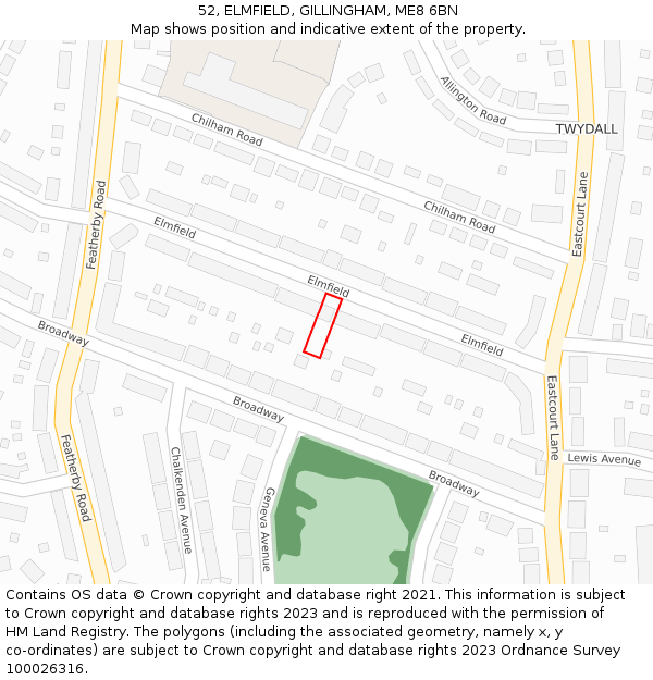 52, ELMFIELD, GILLINGHAM, ME8 6BN: Location map and indicative extent of plot