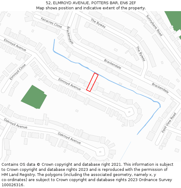 52, ELMROYD AVENUE, POTTERS BAR, EN6 2EF: Location map and indicative extent of plot