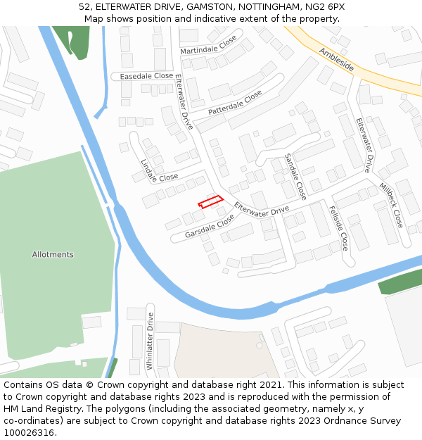 52, ELTERWATER DRIVE, GAMSTON, NOTTINGHAM, NG2 6PX: Location map and indicative extent of plot