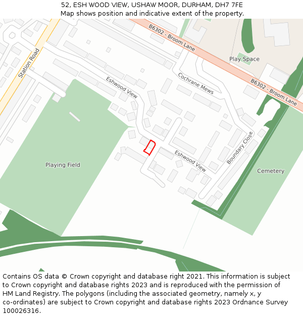 52, ESH WOOD VIEW, USHAW MOOR, DURHAM, DH7 7FE: Location map and indicative extent of plot