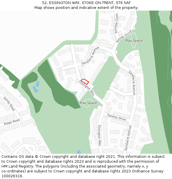 52, ESSINGTON WAY, STOKE-ON-TRENT, ST6 5AF: Location map and indicative extent of plot